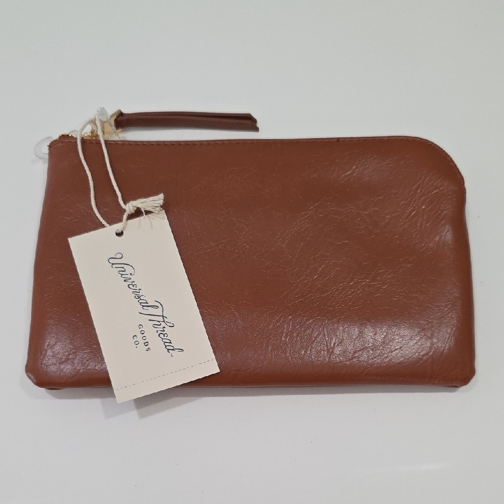 Universal Thread Womens Brown Faux Leather Small Zippered Clutch Pouch Bag NWT - Picture 2 of 6